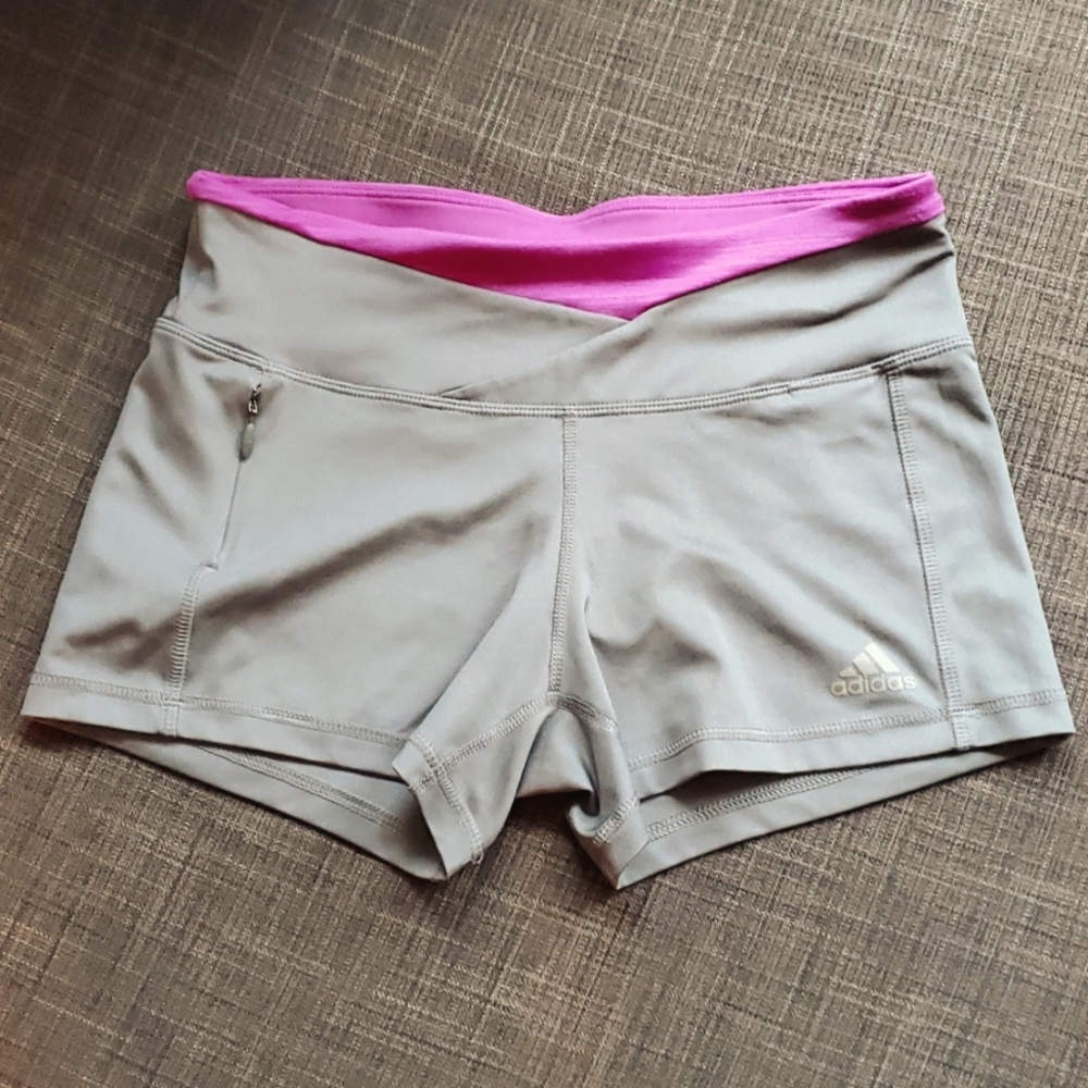 adidas Gray Athletic Shorts with Pink Waistband